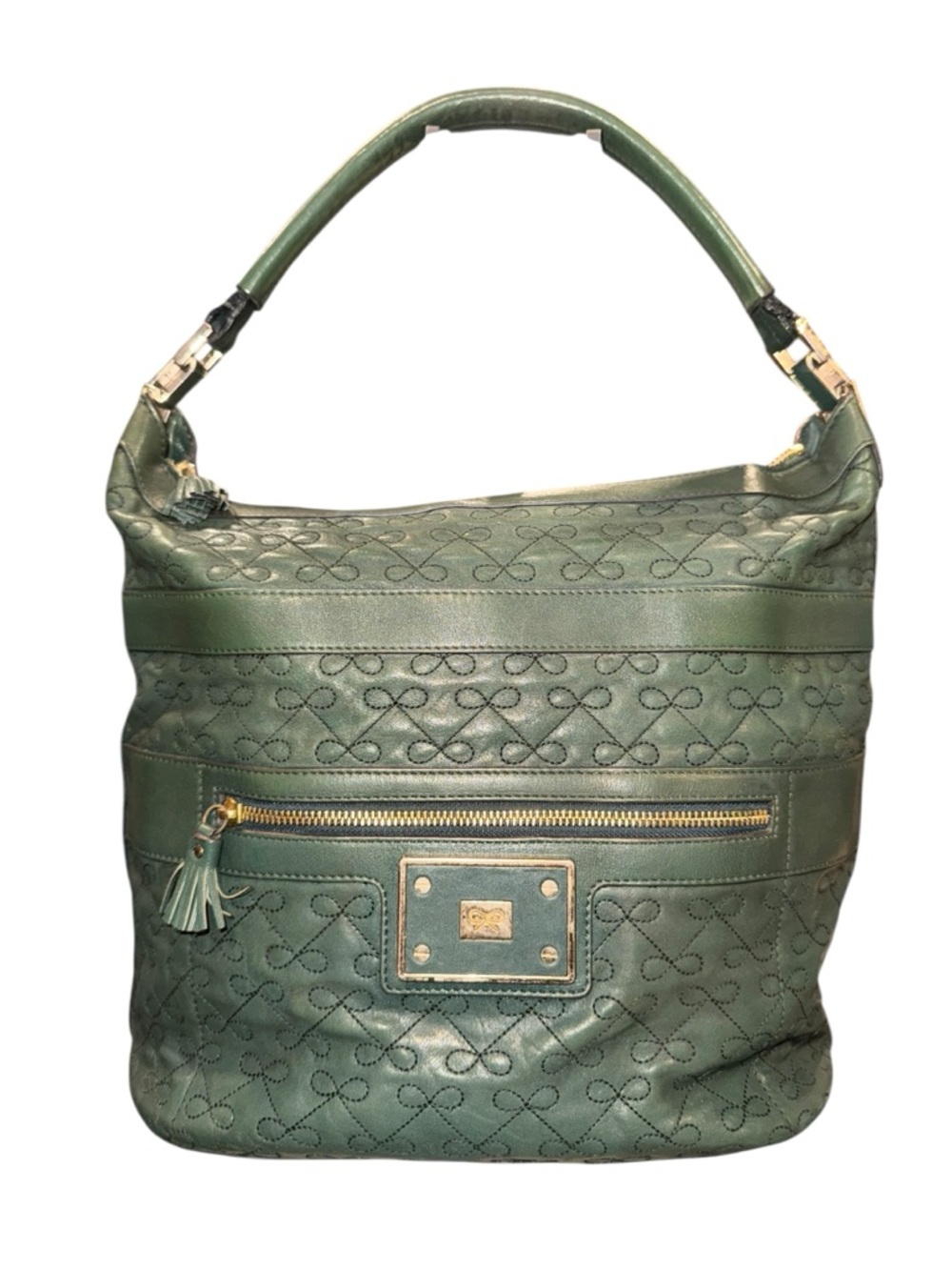 Anya Hindmarch Green Quilted Leather Hobo Bag with Tassel